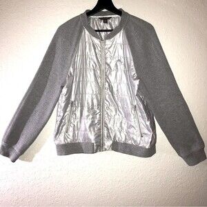Tommy Bahamas Women's Grey Silver Light Weight Quilted Bomber Jacket Size Large